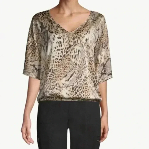 Chico’s Satin Snake-Print V-Neck Top Size 3 (XL) - Picture 1 of 9